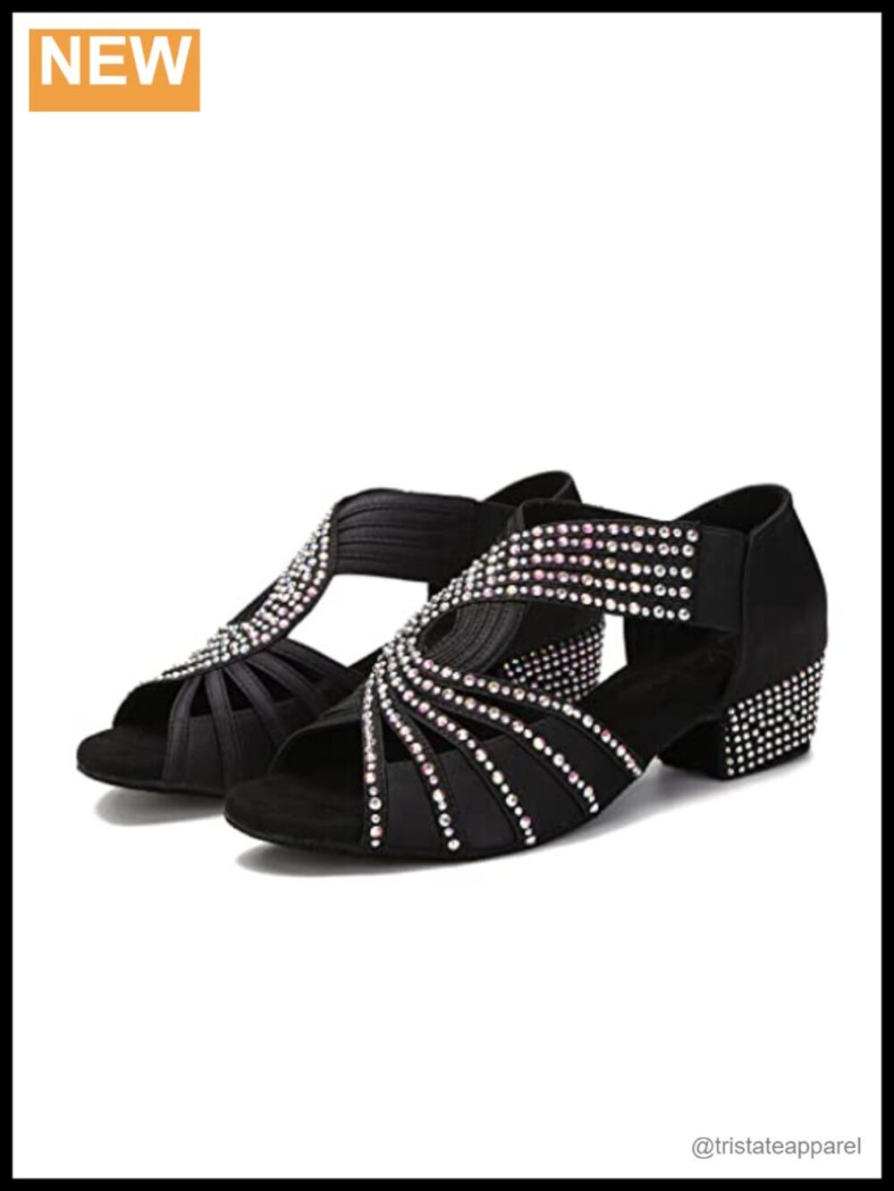 Rhinestone Ballroom Dance Shoes Suede Sole 1.5in Heel Latin Salsa Practice